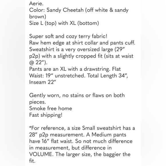 Aerie Sandy Cheetah Oversized Soft Terry-Lined Lounge Pajamas, Top L, Bottom XL - Picture 10 of 10